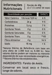 Tabela farelo aveia